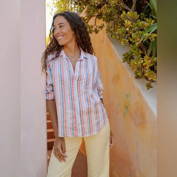 Frank & Eileen 100% Linen Style Eileen Stripe Button Down Shirt size XS - Picture 2 of 14